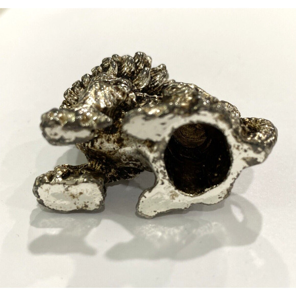 Silvertone Metal Foo Dog Figure Asian Oriental Guardian Figurine Miniature Size - Picture 5 of 7